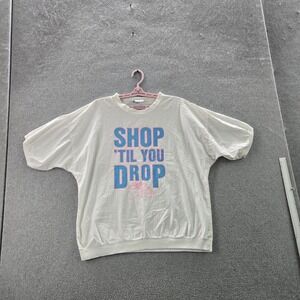 VINTAGE Shop Til You Drop Women Shirt L White  90s USA Short Sleeve